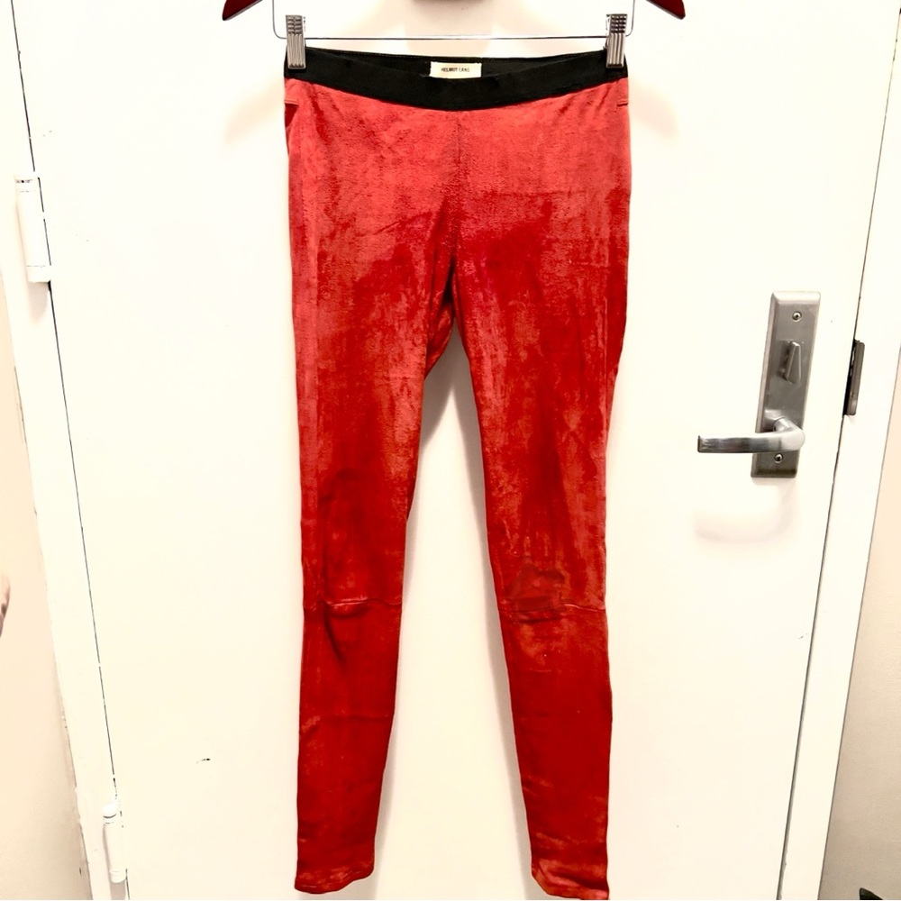 HELMUT LANG Red Genuine Suede Skinny Stretchy Pants
